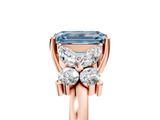 Rose gold Fancy Blue Emerald  Diamond Floral Cluster Ring with Solitaire Band and Prong Setting_37