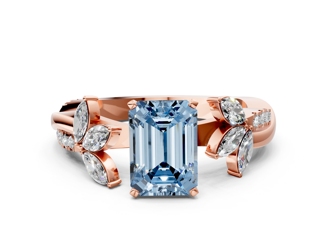Rose gold Fancy Blue Emerald  Diamond Floral Vine Solitaire Engagement Ring_3