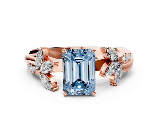 Rose gold Fancy Blue Emerald  Diamond Floral Vine Solitaire Engagement Ring