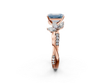 Rose gold Fancy Blue Emerald  Diamond Floral Vine Solitaire Engagement Ring_5