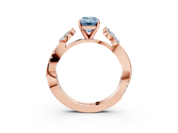 Rose gold Fancy Blue Emerald  Diamond Floral Vine Solitaire Engagement Ring