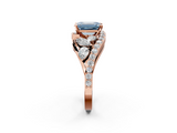 Rose gold Fancy Blue Emerald  Diamond Halo Ring with Marquise and Pavé Band in Prong Setting_69