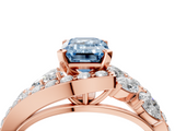 Rose gold Fancy Blue Emerald  Diamond Halo Ring with Marquise and Pavé Band in Prong Setting_71