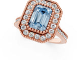 Rose gold Fancy Blue Emerald  Diamond Halo Ring with Milgrain Frame and Pavé Band 1