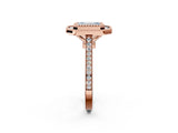 Rose gold Fancy Blue Emerald  Diamond Halo Ring with Milgrain Frame and Pavé Band 2