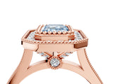 Rose gold Fancy Blue Emerald  Diamond Halo Ring with Milgrain Frame and Pavé Band 4