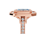 Rose gold Fancy Blue Emerald  Diamond Halo Ring with Milgrain Frame and Pavé Band 5