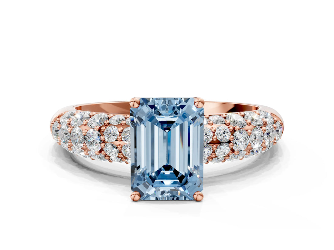Rose gold Fancy Blue Emerald  Diamond Pavé Band Solitaire Ring with Four-Prong Setting_48