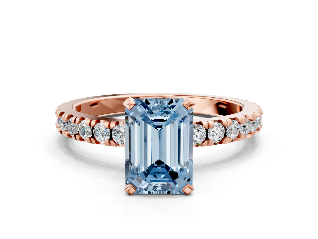 Rose gold Fancy Blue Emerald  Diamond Pavé Band Solitaire with Four-Prong Setting_179