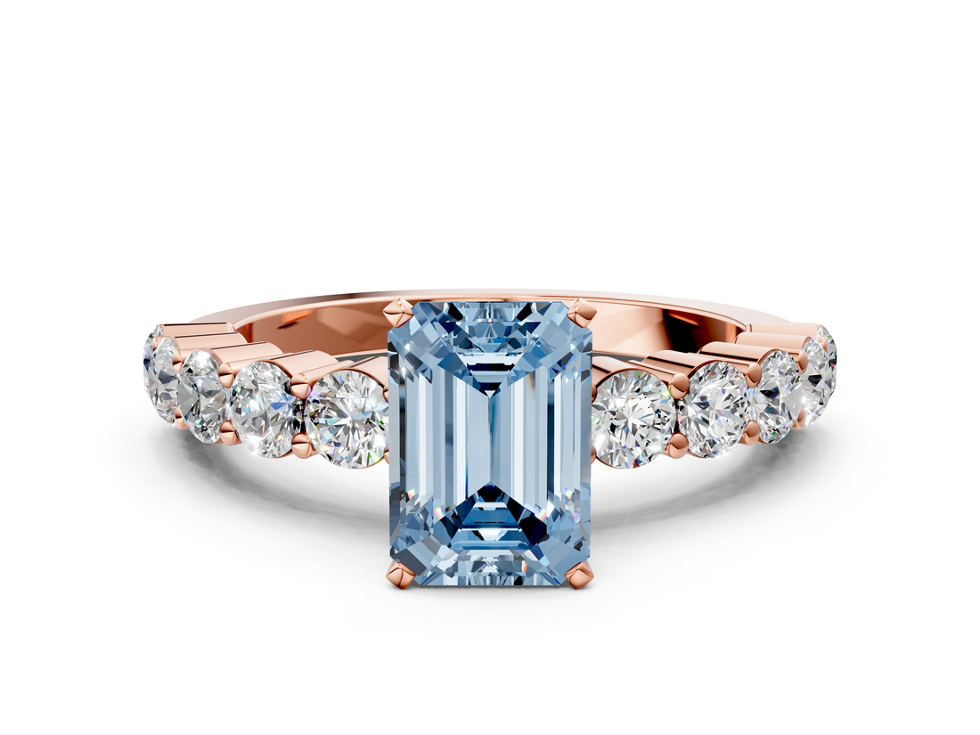 Rose gold Fancy Blue Emerald  Diamond Pavé Band Solitaire with Four-Prong Setting_3
