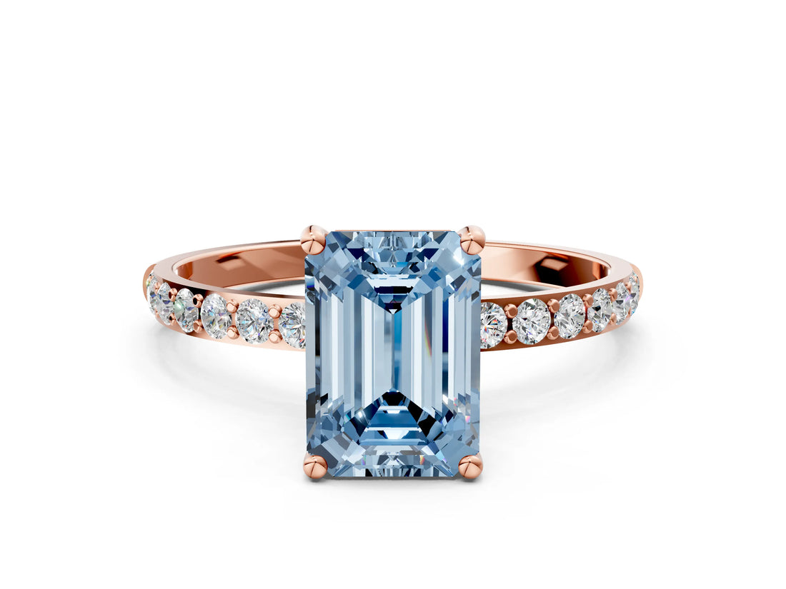 Rose gold Fancy Blue Emerald  Diamond Pavé Band with Six-Prong Setting_27