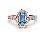 Rose gold Fancy Blue Emerald  Diamond Pave Band with Floral Prong Setting_27