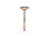 Rose gold Fancy Blue Emerald  Diamond Pave Band with Floral Prong Setting_29
