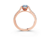 Rose gold Fancy Blue Emerald  Diamond Pave Band with Floral Prong Setting_30