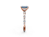 Rose gold Fancy Blue Emerald  Diamond Prong Set Engagement Ring with Pave Band_206