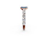 Rose gold Fancy Blue Emerald  Diamond Prong Setting with Side Stones on a Pave Band_143
