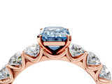 Rose gold Fancy Blue Emerald  Diamond Prong Setting with Side Stones on a Pave Band_145