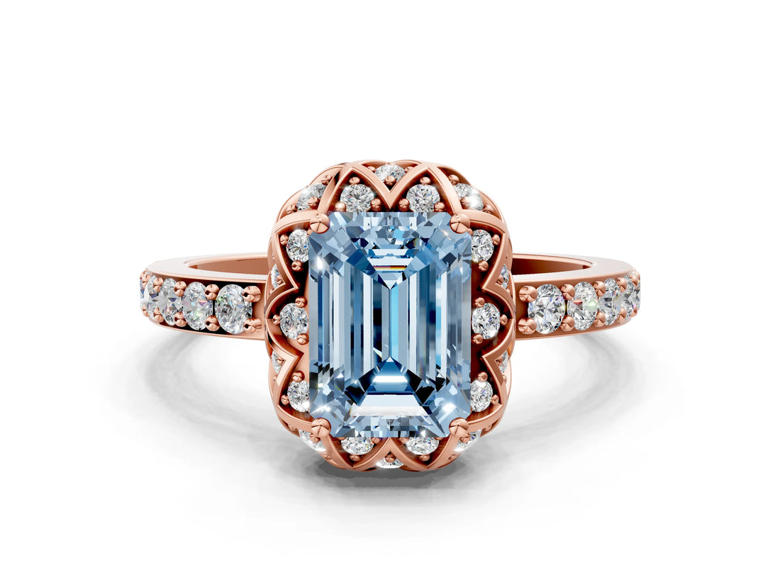 Rose gold Fancy Blue Emerald  Diamond Solitaire Ring with Shared Prong Pavé Band_55