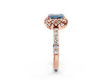 Rose gold Fancy Blue Emerald  Diamond Solitaire Ring with Shared Prong Pavé Band_57