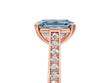 Rose gold Fancy Blue Emerald  Diamond Solitaire with Pave Band and Six-Prong Setting_24