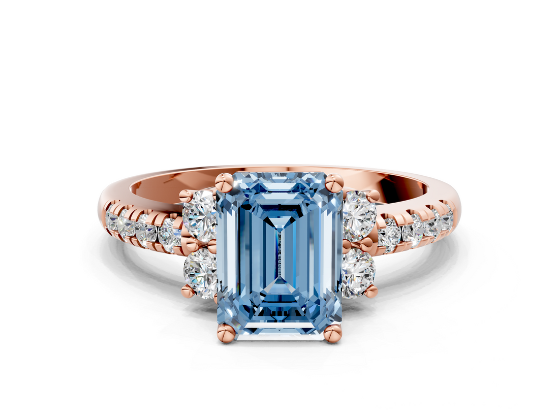 Rose gold Fancy Blue Emerald  Diamond Three-Stone Pave Band with Four-Prong Setting_20
