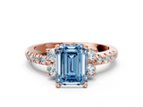 Rose gold Fancy Blue Emerald  Diamond Three-Stone Pave Band with Four-Prong Setting_20