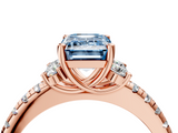 Rose gold Fancy Blue Emerald  Diamond Three-Stone Pave Band with Four-Prong Setting_24