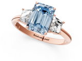 Rose gold Fancy Blue Emerald  Diamond Three-Stone Ring with Trapezoid Side Stones and Prong Setting_18