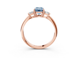 Rose gold Fancy Blue Emerald  Diamond Three-Stone Ring with Trapezoid Side Stones and Prong Setting_20