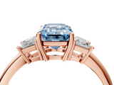 Rose gold Fancy Blue Emerald  Diamond Three-Stone Ring with Trapezoid Side Stones and Prong Setting_21