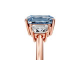Rose gold Fancy Blue Emerald  Diamond Three-Stone Ring with Trapezoid Side Stones and Prong Setting_22
