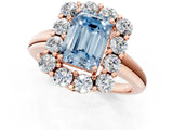 Rose gold Fancy Blue Emerald  Halo Cluster Diamond Engagement Ring with Prong Setting and Polished Band_64