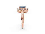 Rose gold Fancy Blue Emerald  Halo Cluster Diamond Engagement Ring with Prong Setting and Polished Band_65