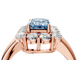 Rose gold Fancy Blue Emerald  Halo Cluster Diamond Engagement Ring with Prong Setting and Polished Band_67