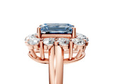 Rose gold Fancy Blue Emerald  Halo Cluster Diamond Engagement Ring with Prong Setting and Polished Band_68