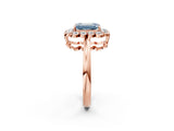 Rose gold Fancy Blue Emerald  Halo Cluster Diamond Engagement Ring with Solitaire Band and Prong Setting_51