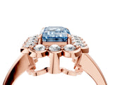 Rose gold Fancy Blue Emerald  Halo Cluster Diamond Engagement Ring with Solitaire Band and Prong Setting_53