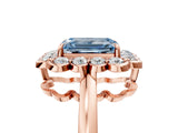 Rose gold Fancy Blue Emerald  Halo Cluster Diamond Engagement Ring with Solitaire Band and Prong Setting_54