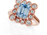 Rose gold Fancy Blue Emerald  Halo Diamond Cluster Engagement Ring with Milgrain Bezel Setting and Solitaire Band_58