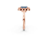 Rose gold Fancy Blue Emerald  Halo Diamond Cluster Engagement Ring with Milgrain Bezel Setting and Solitaire Band_59
