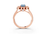 Rose gold Fancy Blue Emerald  Halo Diamond Cluster Engagement Ring with Milgrain Bezel Setting and Solitaire Band_60