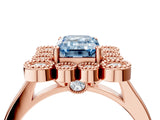 Rose gold Fancy Blue Emerald  Halo Diamond Cluster Engagement Ring with Milgrain Bezel Setting and Solitaire Band_61