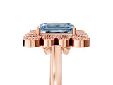 Rose gold Fancy Blue Emerald  Halo Diamond Cluster Engagement Ring with Milgrain Bezel Setting and Solitaire Band_62