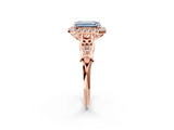 Rose gold Fancy Blue Emerald  Halo Diamond Engagement Ring with Filigree Band and Four-Prong Setting_83