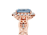 Rose gold Fancy Blue Emerald  Halo Diamond Engagement Ring with Filigree Band and Four-Prong Setting_86