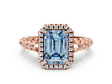 Rose gold Fancy Blue Emerald  Halo Diamond Engagement Ring with Intricate Filigree Band and Four-Prong Setting_37