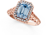 Rose gold Fancy Blue Emerald  Halo Diamond Engagement Ring with Intricate Filigree Band and Four-Prong Setting_38