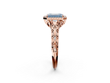 Rose gold Fancy Blue Emerald  Halo Diamond Engagement Ring with Intricate Filigree Band and Four-Prong Setting_39