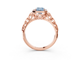 Rose gold Fancy Blue Emerald  Halo Diamond Engagement Ring with Intricate Filigree Band and Four-Prong Setting_40