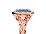 Rose gold Fancy Blue Emerald  Halo Diamond Engagement Ring with Intricate Filigree Band and Four-Prong Setting_42